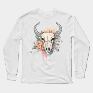 Goat Skull Flowers Colorful Long Sleeve T-Shirt